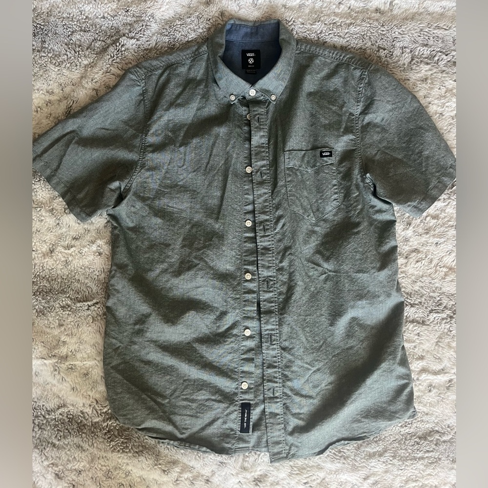 Vans Men's Green/blue Chambray Button Down Shirt
